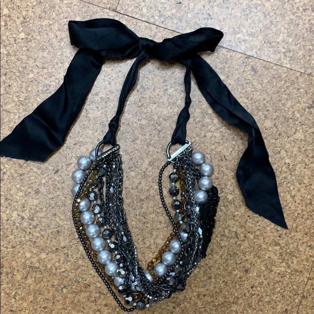 Beaded Necklace with black ribbon